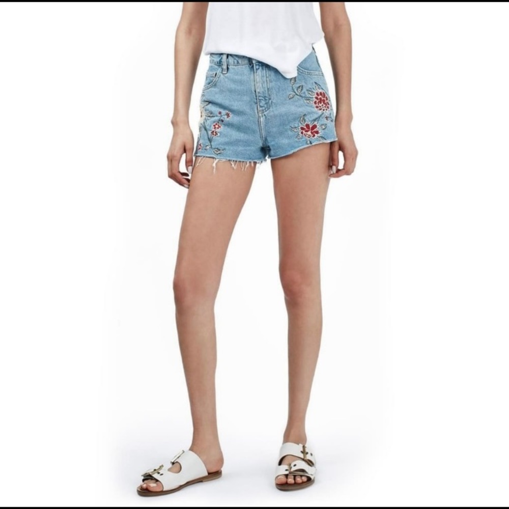 COPY - COPY - Topshop Embroidered Denim Shorts